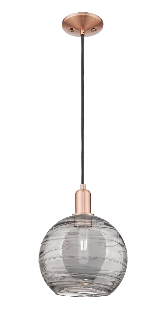 Athens Deco Swirl - 1 Light - 10 inch - Antique Copper - Cord hung - Mini Pendant