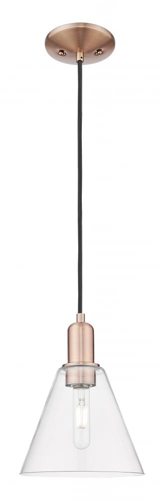 Berkshire Glass - 1 Light - 8 inch - Antique Copper - Cord hung - Mini Pendant