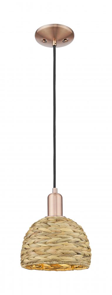 Woven Rattan - 1 Light - 8 inch - Antique Copper - Mini Pendant