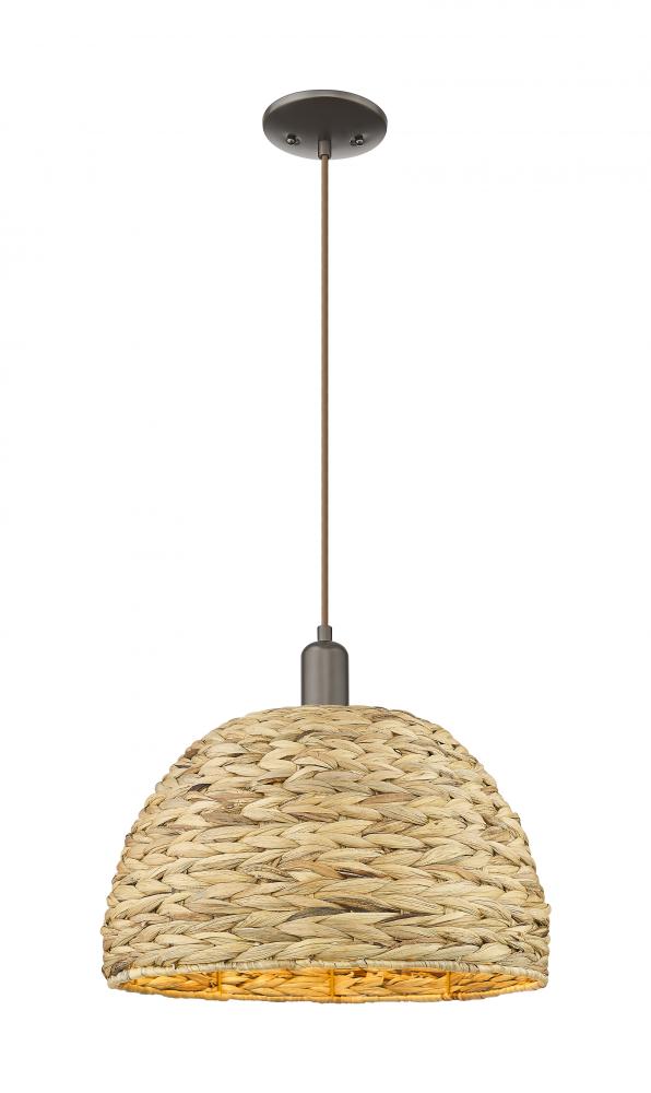 Woven Rattan - 1 Light - 16 inch - Oil Rubbed Bronze - Cord hung - Mini Pendant