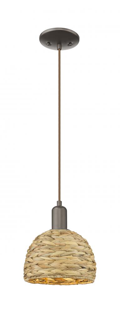 Woven Rattan - 1 Light - 8 inch - Oil Rubbed Bronze - Mini Pendant