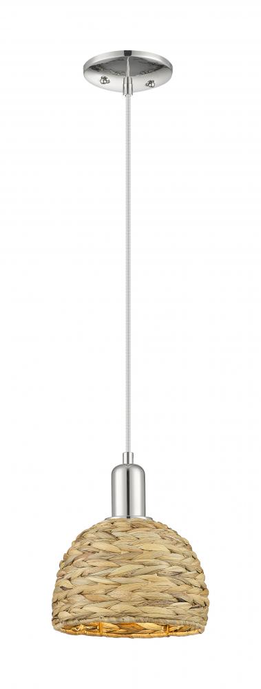 Woven Rattan - 1 Light - 8 inch - Polished Nickel - Mini Pendant