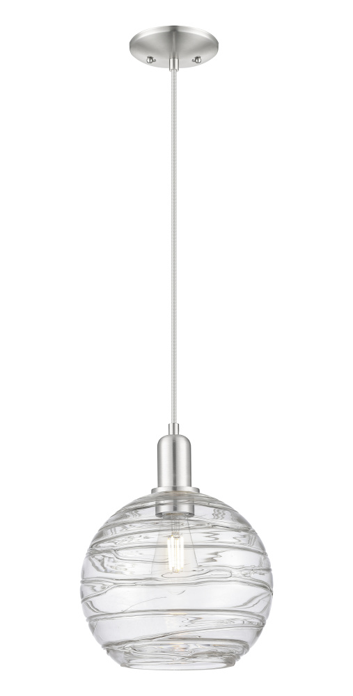 Athens Deco Swirl - 1 Light - 10 inch - Brushed Satin Nickel - Cord hung - Mini Pendant