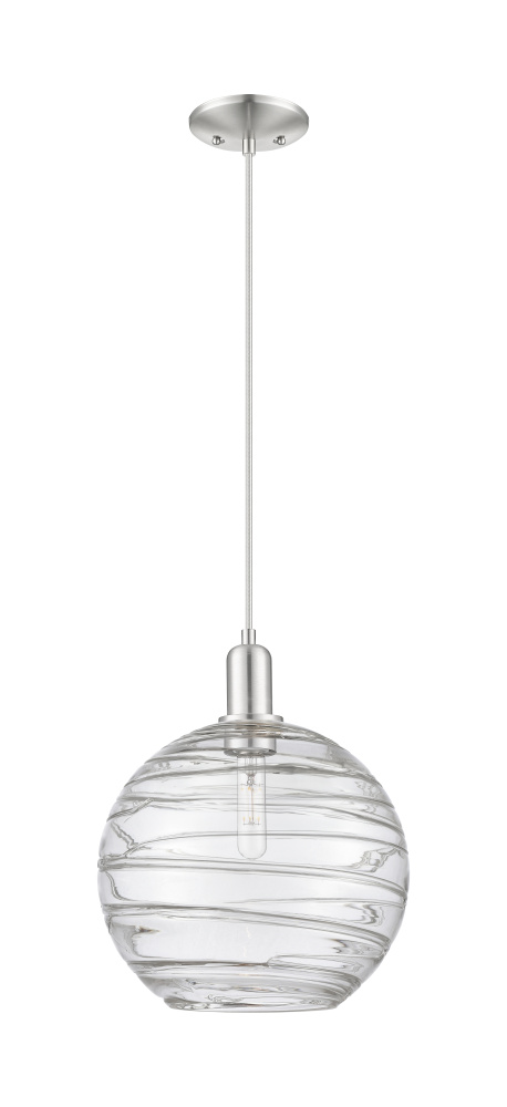 Athens Deco Swirl - 1 Light - 12 inch - Brushed Satin Nickel - Cord hung - Mini Pendant