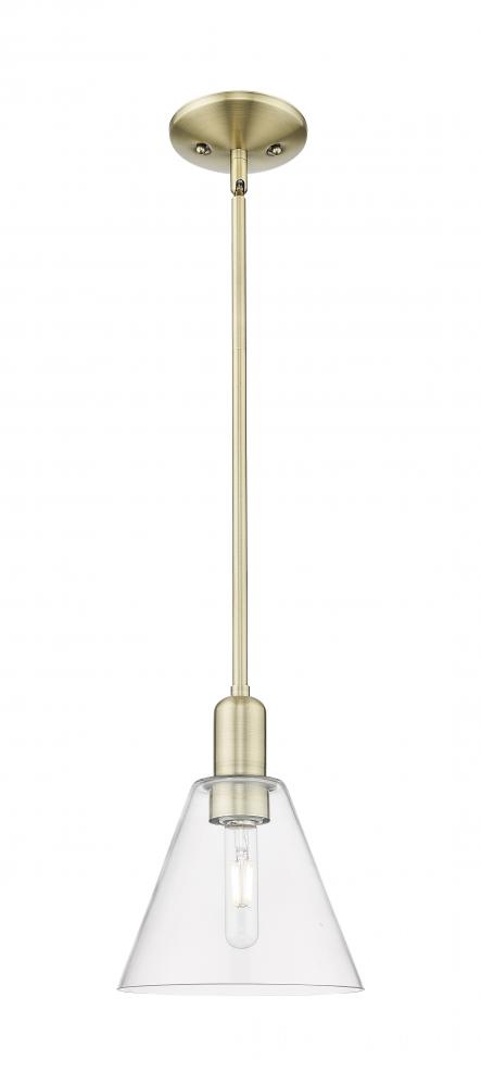Berkshire Glass - 1 Light - 8 inch - Antique Brass - Stem hung - Mini Pendant