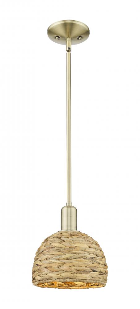 Woven Rattan - 1 Light - 8 inch - Antique Brass - Mini Pendant