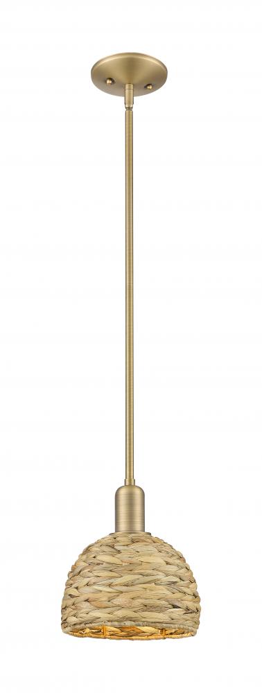 Woven Rattan - 1 Light - 8 inch - Brushed Brass - Mini Pendant