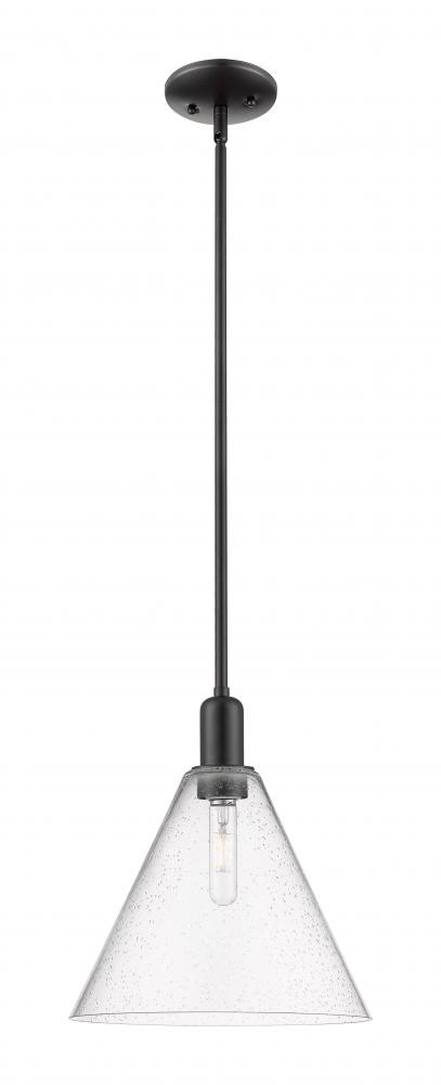 Berkshire Glass - 1 Light - 12 inch - Matte Black - Stem hung - Mini Pendant