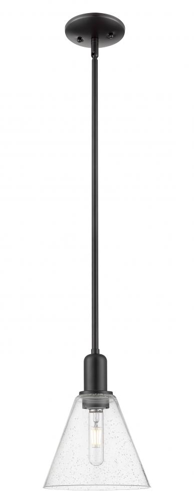 Berkshire Glass - 1 Light - 8 inch - Matte Black - Stem hung - Mini Pendant