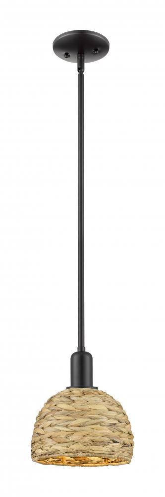 Woven Rattan - 1 Light - 8 inch - Matte Black - Mini Pendant