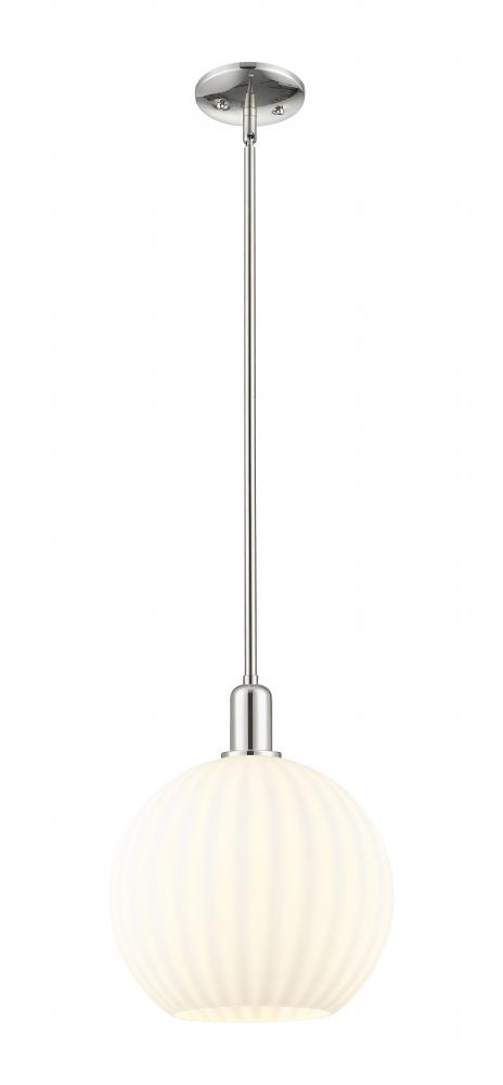 White Venetian - 1 Light - 12 inch - Polished Nickel - Stem hung - Mini Pendant