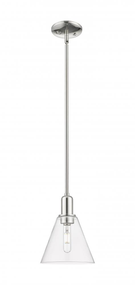 Berkshire Glass - 1 Light - 8 inch - Polished Nickel - Stem hung - Mini Pendant