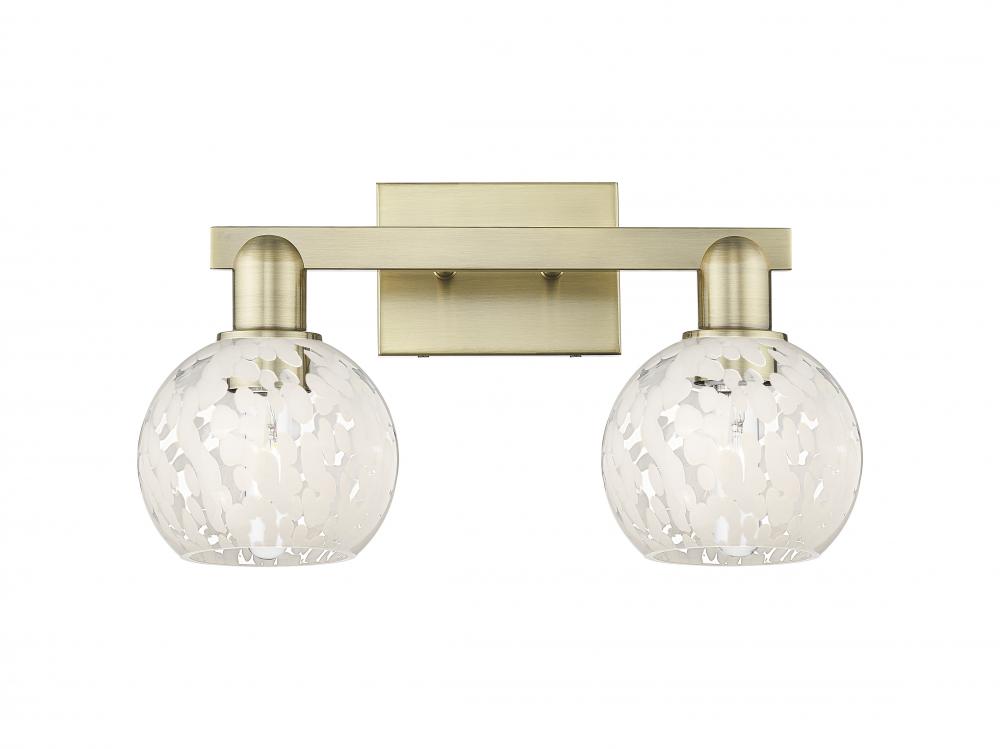 White Mouchette - 2 Light - 17 inch - Antique Brass - Bath Vanity Light