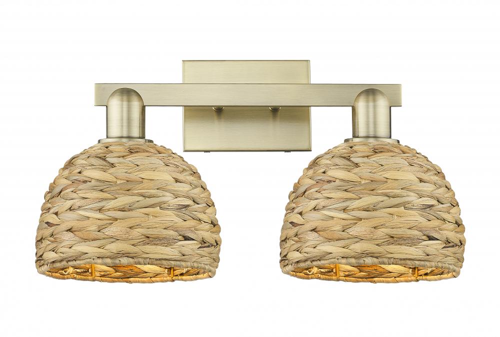 Woven Rattan - 2 Light - 19 inch - Antique Brass - Bath Vanity Light