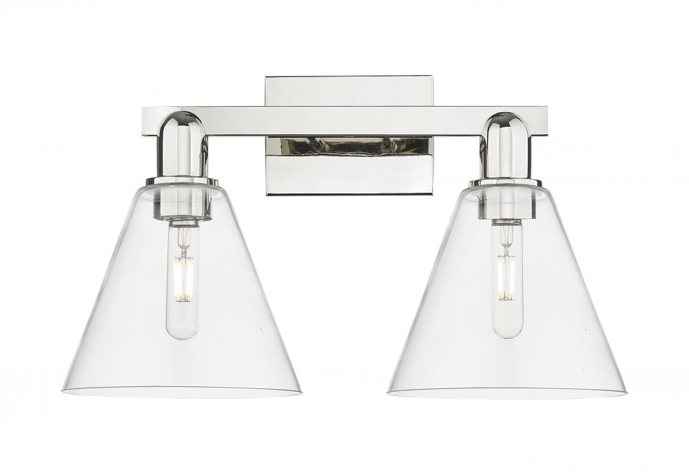 Berkshire Glass - 2 Light - 19 inch - Polished Nickel - Bath Vanity Light