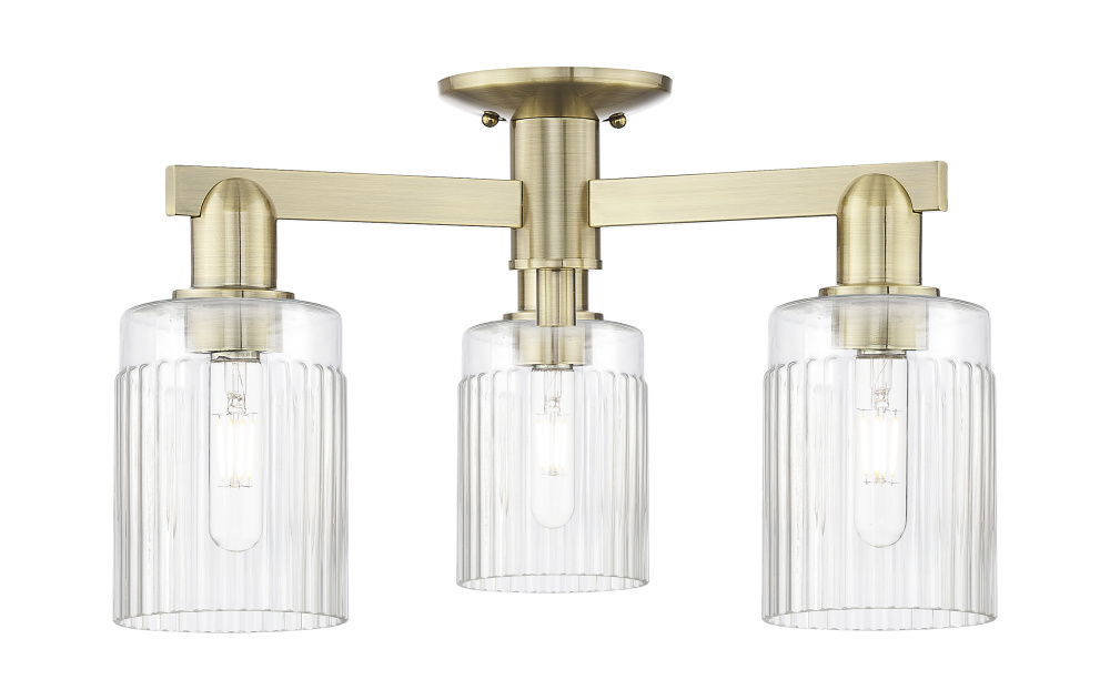 Hadley - 3 Light - 22 inch - Antique Brass - Semi-Flush Mount