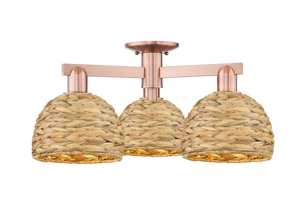 Woven Rattan - 3 Light - 26 inch - Antique Copper - Semi-Flush Mount