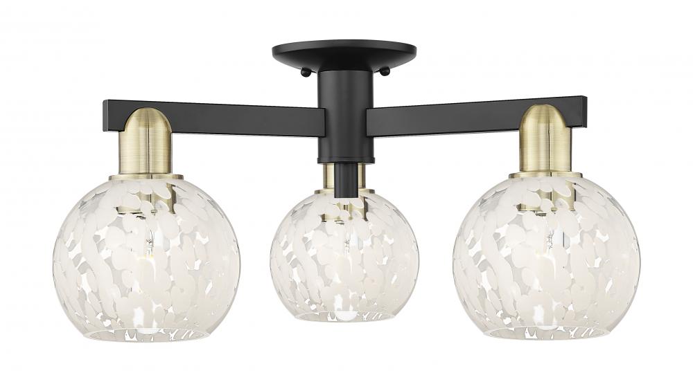 White Mouchette - 3 Light - 24 inch - Black Antique Brass - Semi-Flush Mount