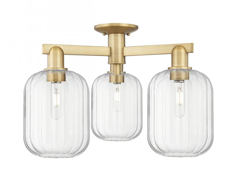 Preston Cylinder - 3 Light - 6 inch - Brushed Brass - Semi-Flush Mount