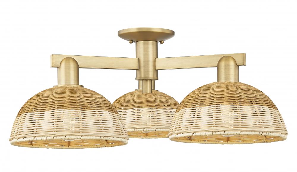 Bristol Natural II - 3 Light - 27 inch - Brushed Brass - Semi-Flush Mount