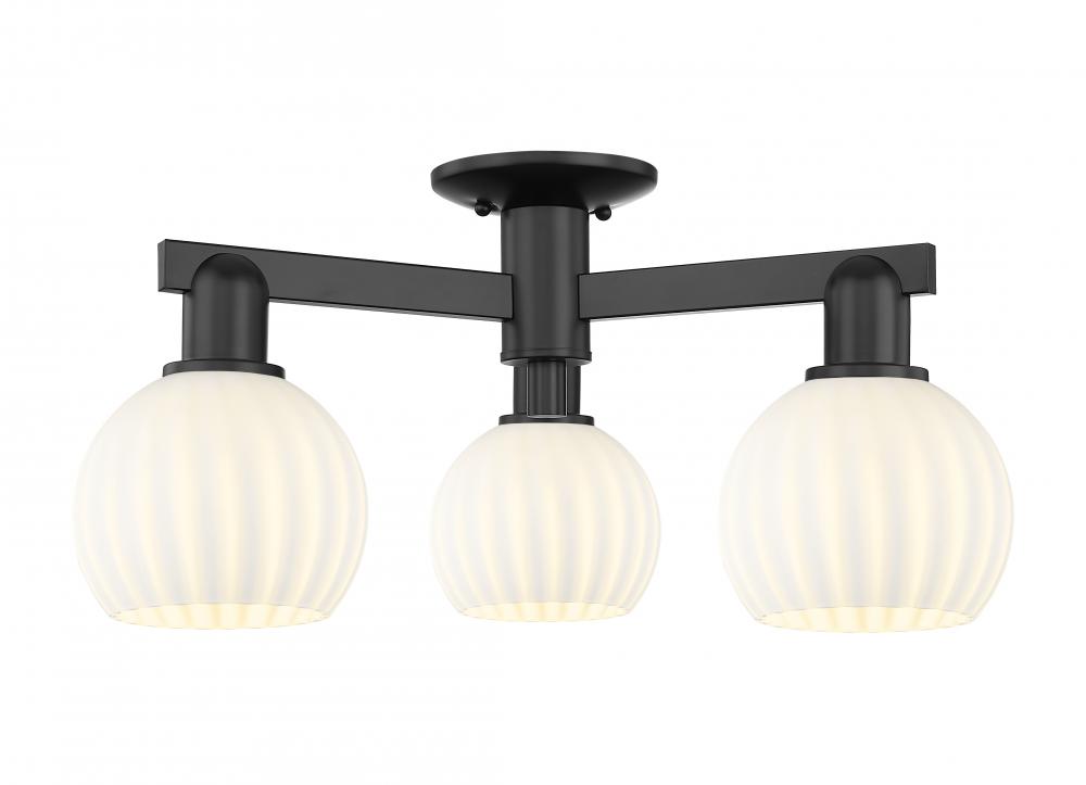 White Venetian - 3 Light - 24 inch - Matte Black - Semi-Flush Mount