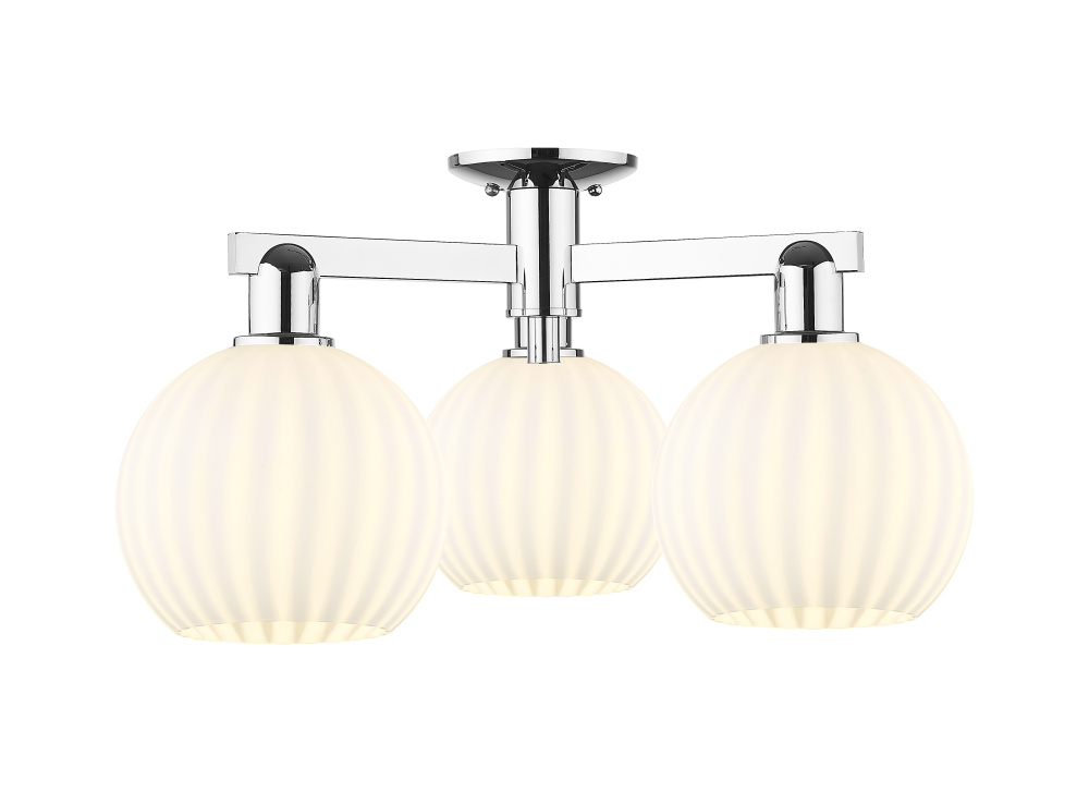 White Venetian - 3 Light - 26 inch - Polished Chrome - Semi-Flush Mount