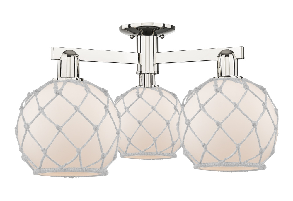 Farmhouse Rope - 3 Light - 26 inch - Polished Nickel - Semi-Flush Mount