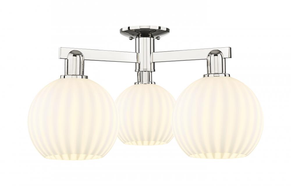 White Venetian - 3 Light - 26 inch - Polished Nickel - Semi-Flush Mount