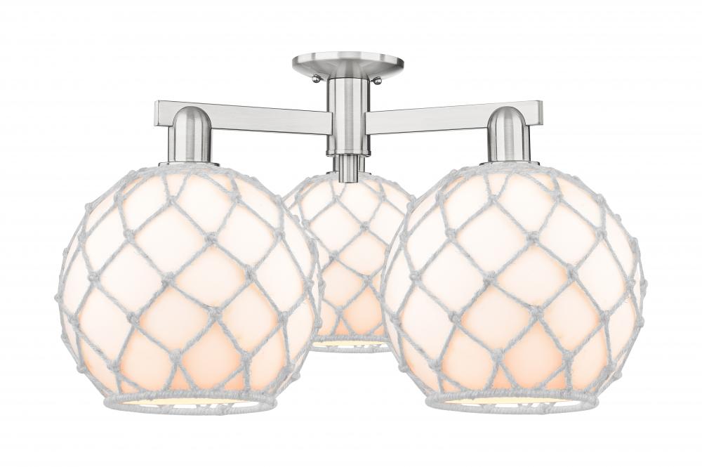 Farmhouse Rope - 3 Light - 28 inch - Brushed Satin Nickel - Semi-Flush Mount