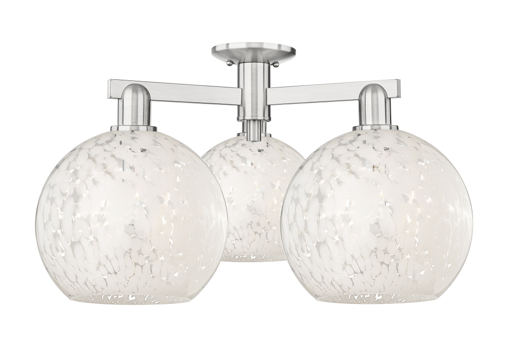 White Mouchette - 3 Light - 28 inch - Brushed Satin Nickel - Semi-Flush Mount