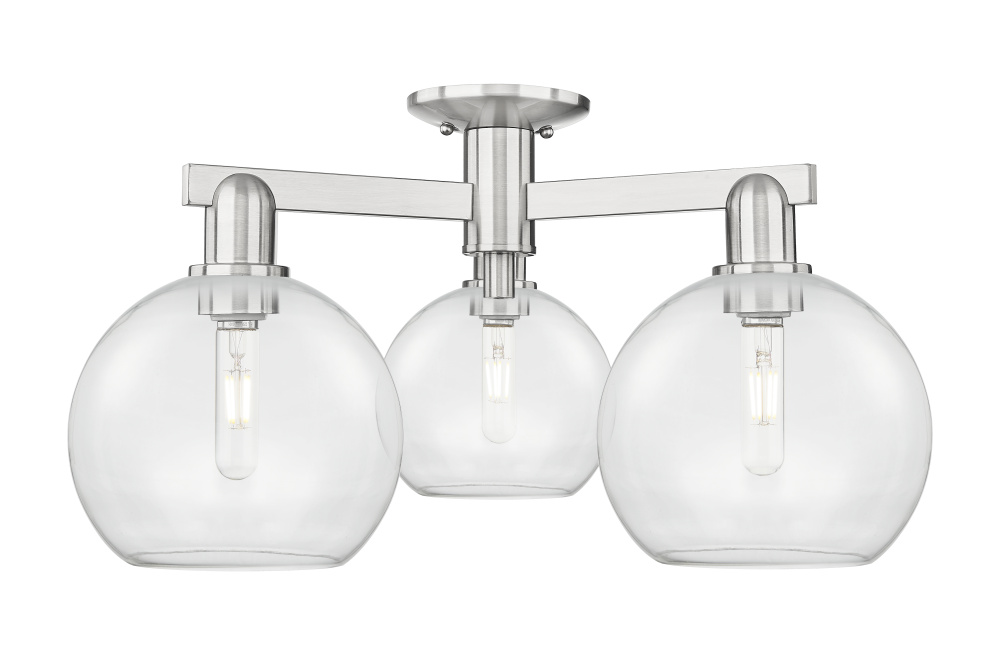 Athens - 3 Light - 26 inch - Brushed Satin Nickel - Semi-Flush Mount