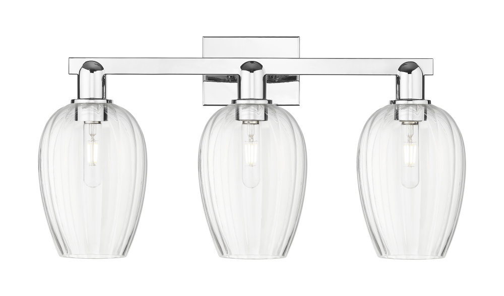 Preston Flute - 3 Light - 26 inch - Polished Chrome - Bath Vanity Light