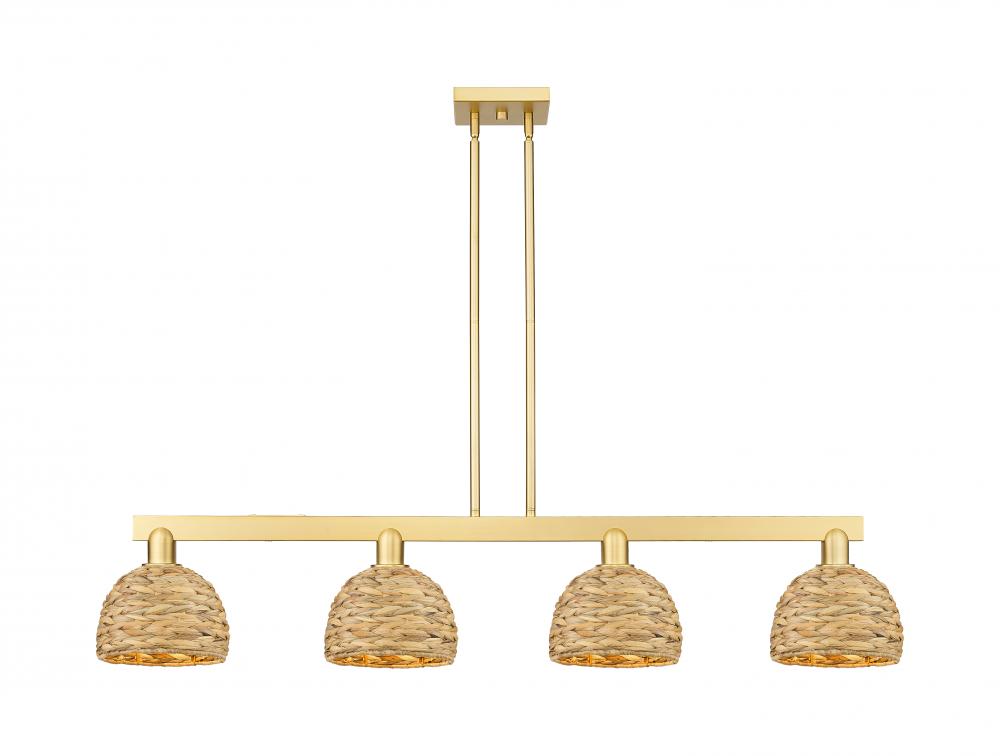 Woven Rattan - 4 Light - 51 inch - Satin Gold - Stem hung - Island Light