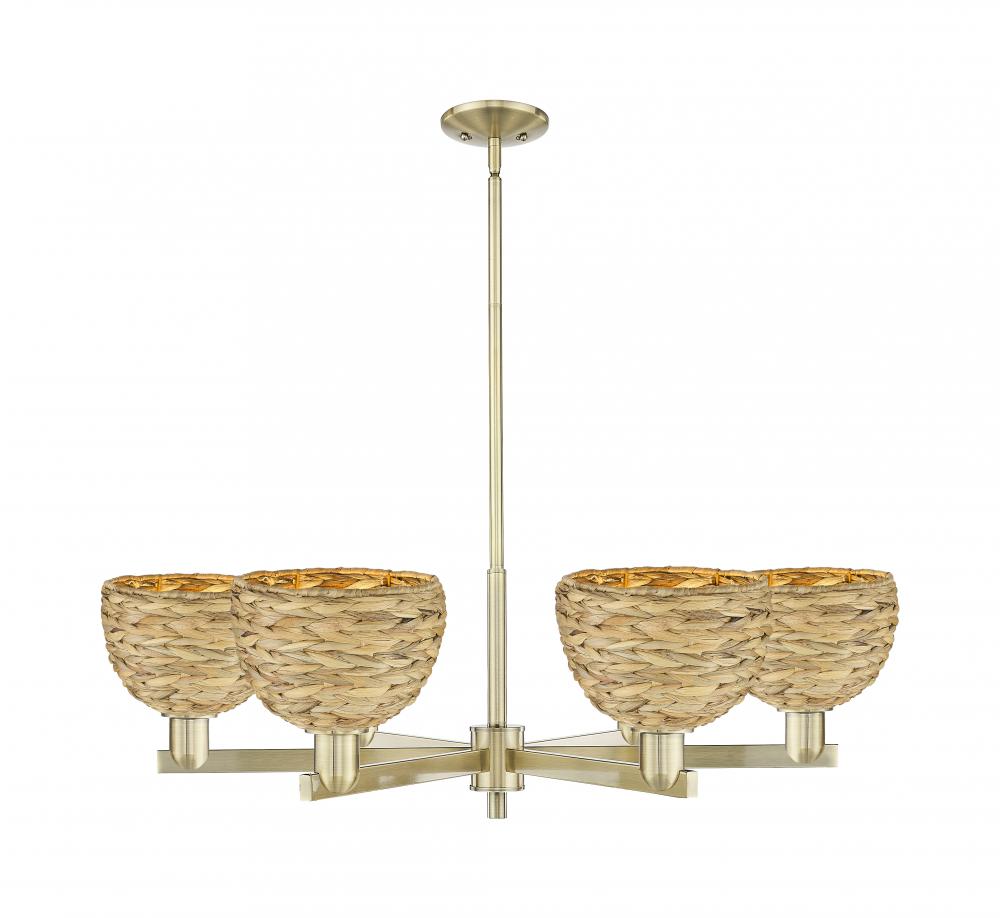 Woven Rattan - 6 Light - 38 inch - Antique Brass - Stem hung - Chandelier