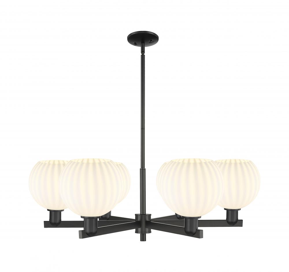 White Venetian - 6 Light - 38 inch - Matte Black - Stem hung - Chandelier