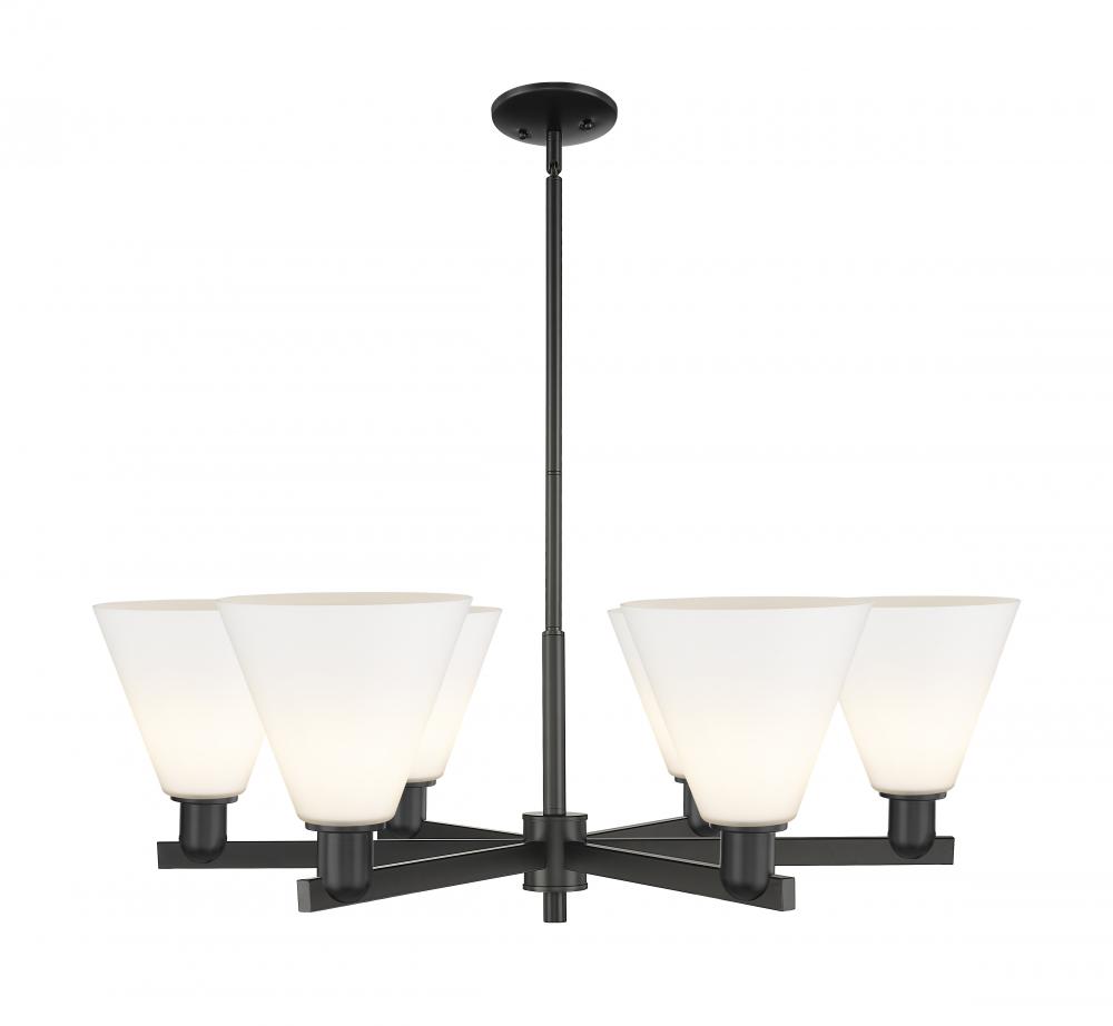 Berkshire Glass - 6 Light - 38 inch - Matte Black - Stem hung - Chandelier