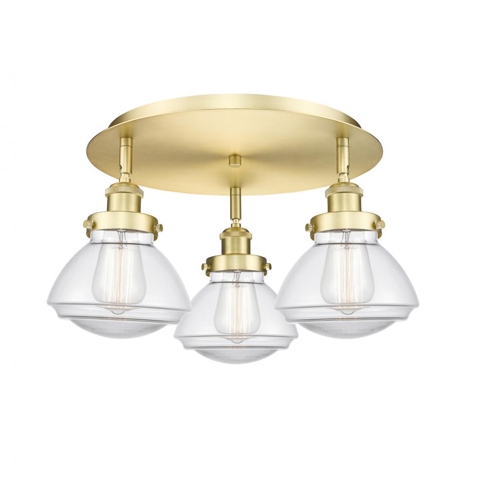 Olean - 3 Light - 19 inch - Satin Gold - Flush Mount