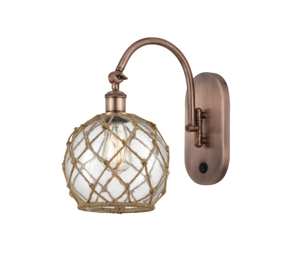 Farmhouse Rope - 1 Light - 8 inch - Antique Copper - Adjustable - Sconce