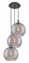 Innovations Lighting 113B-3P-BAB-G1213-12SM - Athens Deco Swirl - 3 Light - 19 inch - Black Antique Brass - Cord Hung - Multi Pendant