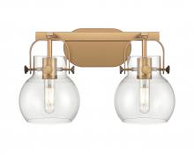 Innovations Lighting 423-2W-BB-G410-6CL - Pilaster II Sphere - 2 Light - 17 inch - Brushed Brass - Bath Vanity Light