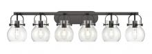 Innovations Lighting 423-6W-BK-G410-6CL - Pilaster II Sphere - 6 Light - 46 inch - Matte Black - Bath Vanity Light