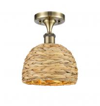 Innovations Lighting 516-1C-AB-RBD-8-NAT - Woven Rattan - 1 Light - 8 inch - Antique Brass - Semi-Flush Mount
