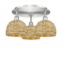 Innovations Lighting 516-3C-SN-RBD-8-NAT - Woven Rattan - 3 Light - 20 inch - Satin Nickel - Semi-Flush Mount