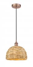 Innovations Lighting 616-1P-AC-RBD-12-NAT - Woven Rattan - 1 Light - 12 inch - Antique Copper - Cord hung - Mini Pendant