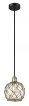 Innovations Lighting 616-1S-BAB-G122-8RB - Farmhouse Rope - 1 Light - 8 inch - Black Antique Brass - Stem hung - Mini Pendant