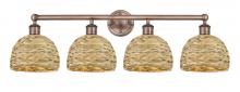 Innovations Lighting 616-4W-AC-RBD-8-NAT - Woven Rattan - 4 Light - 35 inch - Antique Copper - Bath Vanity Light
