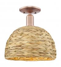 Innovations Lighting 716-1C-AC-RBD-12-NAT - Woven Rattan - 1 Light - 12 inch - Antique Copper - Semi-Flush Mount