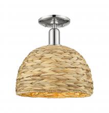 Innovations Lighting 716-1C-PN-RBD-12-NAT - Woven Rattan - 1 Light - 12 inch - Polished Nickel - Semi-Flush Mount
