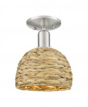 Innovations Lighting 716-1C-SN-RBD-8-NAT - Woven Rattan - 1 Light - 8 inch - Satin Nickel - Semi-Flush Mount