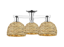 Innovations Lighting 716-3F-PC-RBD-8-NAT - Woven Rattan - 3 Light - 26 inch - Polished Chrome - Semi-Flush Mount